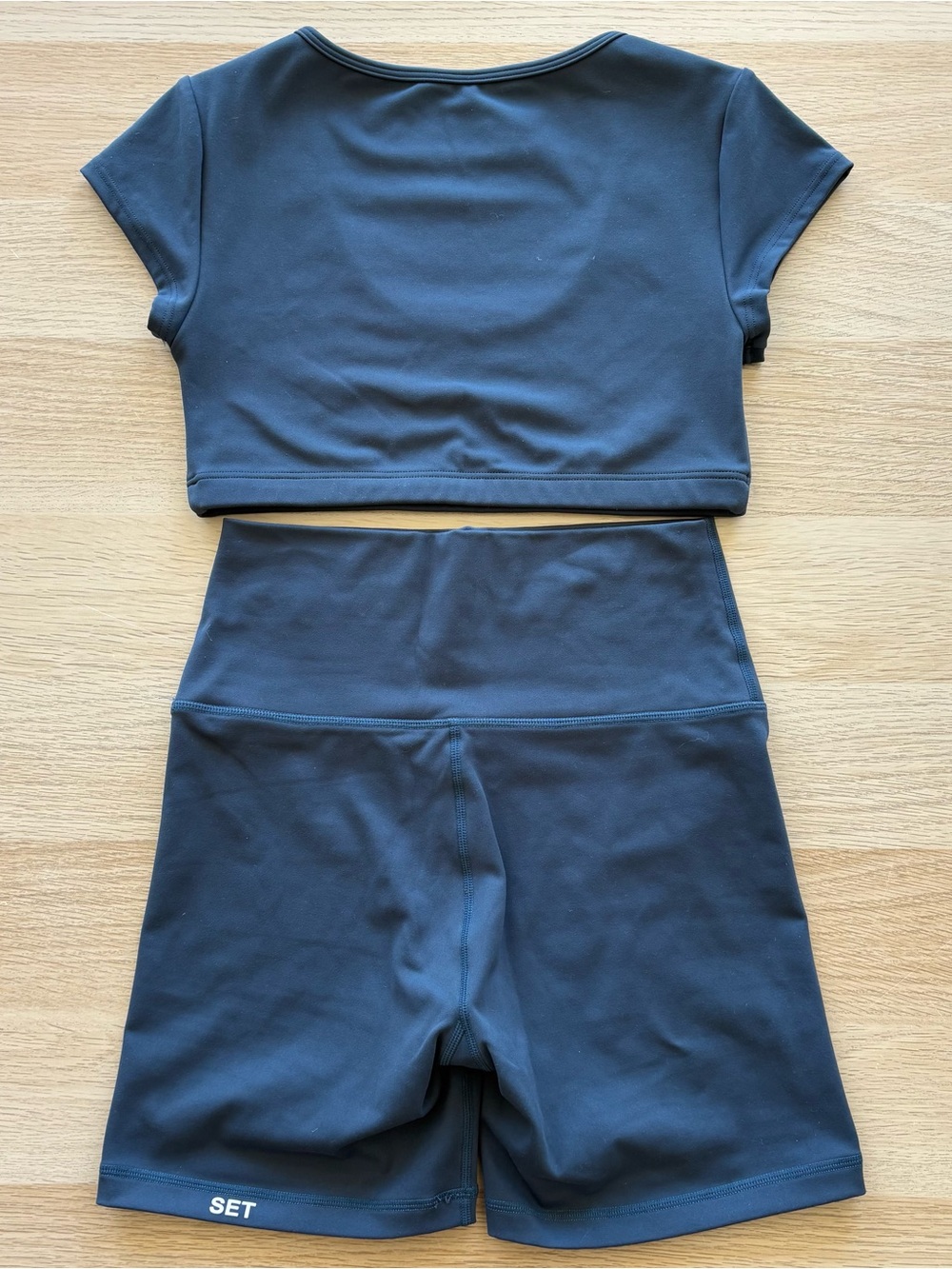 SET Active Navy Scoop Crop Top & High-Waist Bike Shorts - Picture 2 of 2